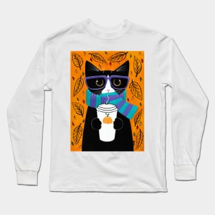 Autumn Coffee Tuxedo Cat Long Sleeve T-Shirt